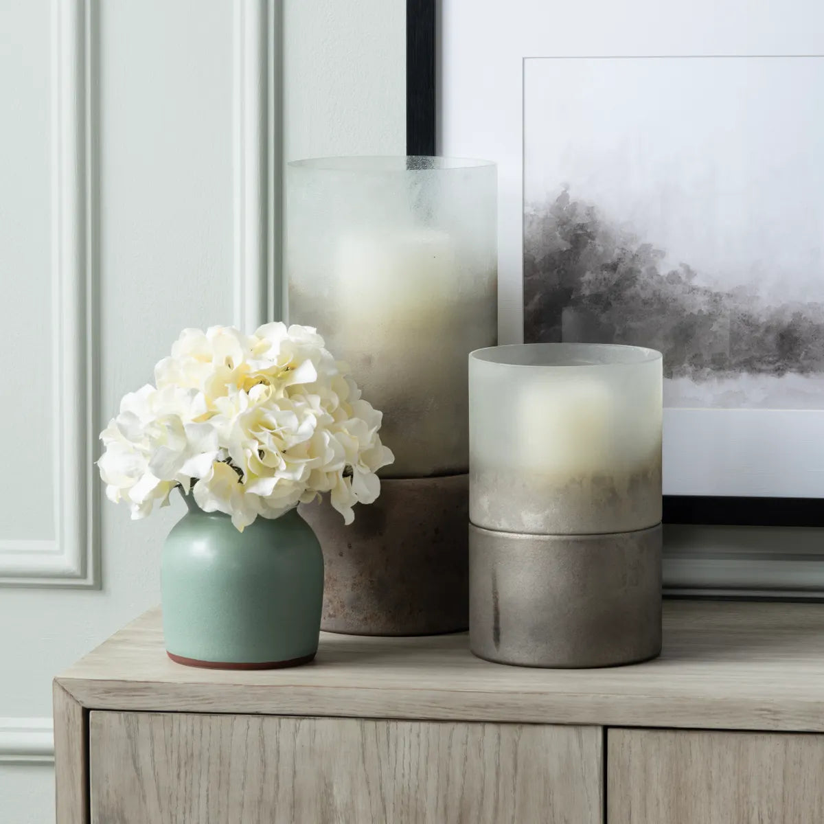 Crestview Collection Ellery Large Metallic Smoke Hurricane Globes - Image 1
