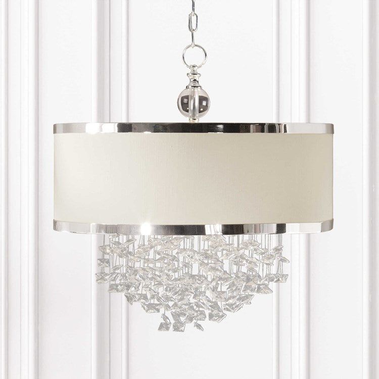 Uttermost Fascination Antique Linen Drum Shade with Free Falling Crystals 3 Light Chandelier - Image 3