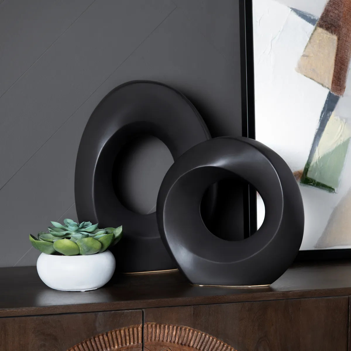 Crestview Collection Osborn Matte Black Sculptures ~ Set Of 2 - Image 1