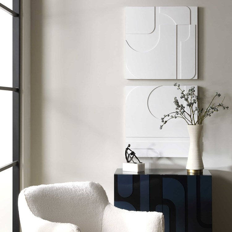 Uttermost Contours Set of 2 White Wood Wall Art Decor - Image 1