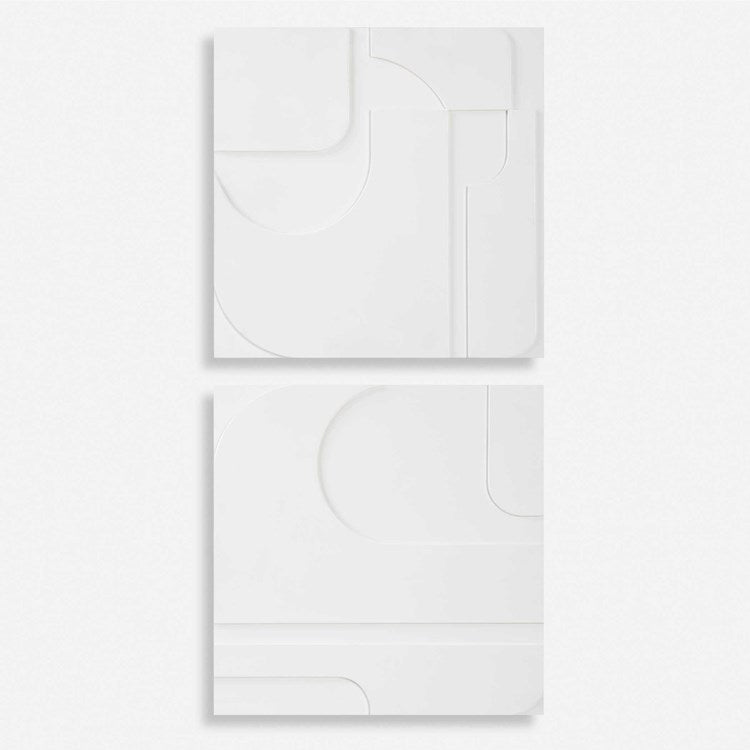 Uttermost Contours Set of 2 White Wood Wall Art Decor - Image 2