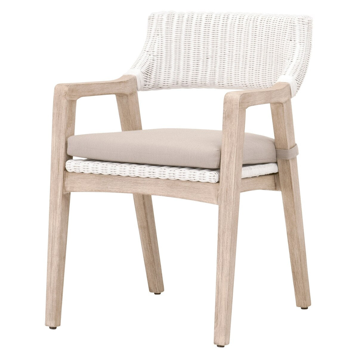 Essentials For Living Lucia Arm Dining Chair ~ White Rattan, Light Gray With Natural Gray Mahogany Frame - Image 2