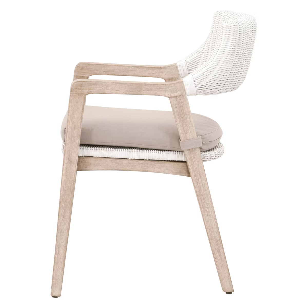 Essentials For Living Lucia Arm Dining Chair ~ White Rattan, Light Gray With Natural Gray Mahogany Frame - Image 3