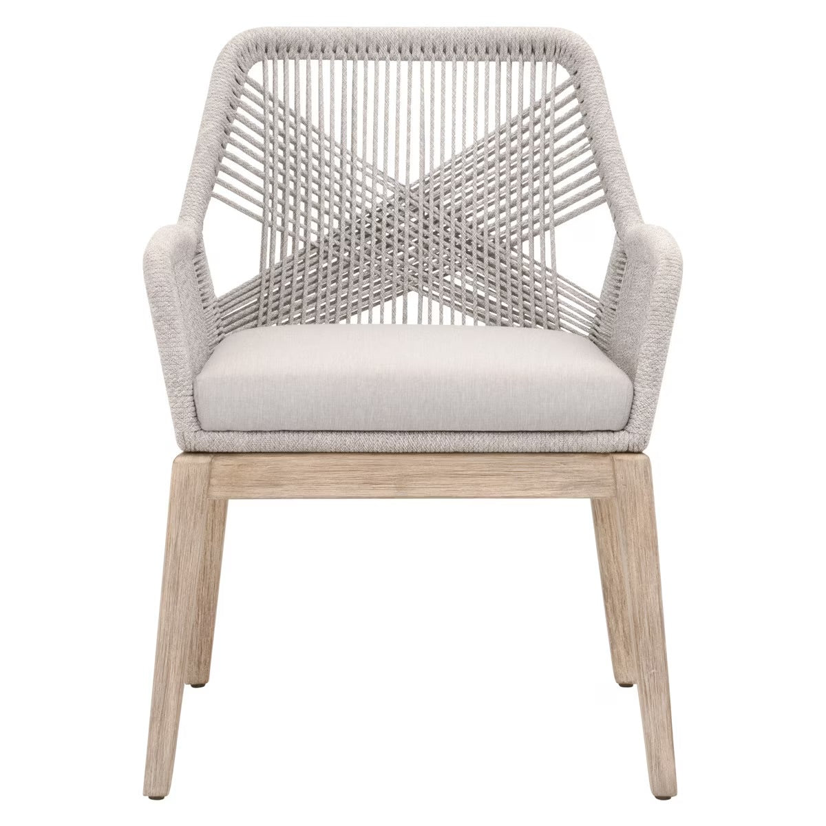 Essentials For Living Loom Arm Dining Chair ~ Taupe & White Flat Rope, Performance Pumice With Natural Gray Mahogany Frame (SET of 2) - Image 1