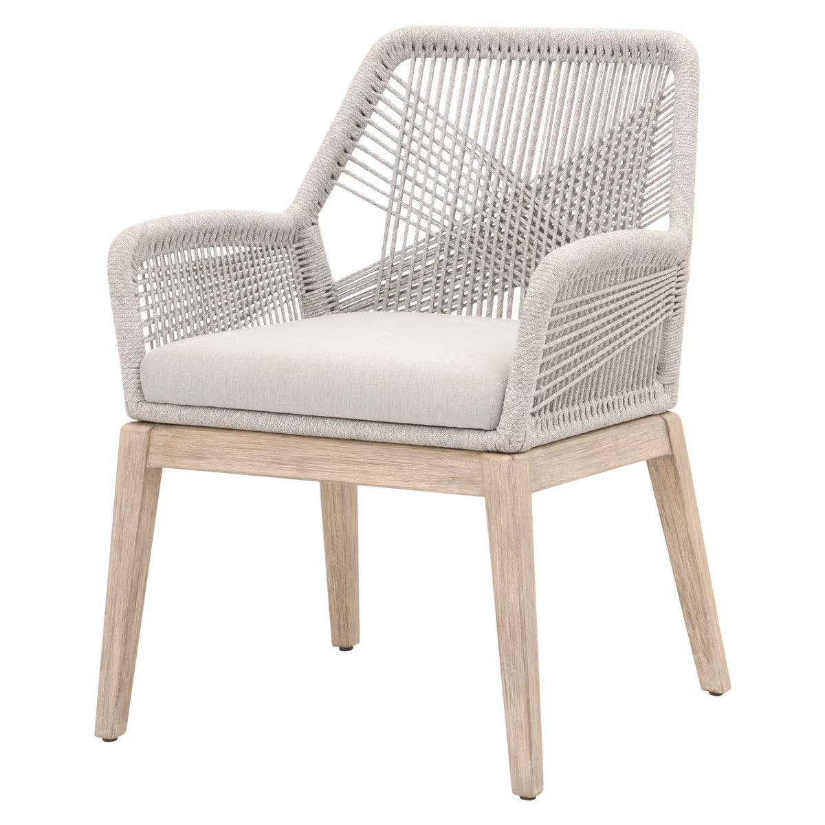 Essentials For Living Loom Arm Dining Chair ~ Taupe & White Flat Rope, Performance Pumice With Natural Gray Mahogany Frame (SET of 2) - Image 2