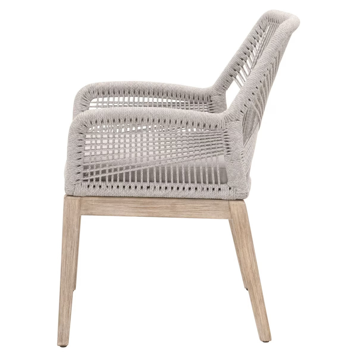 Essentials For Living Loom Arm Dining Chair ~ Taupe & White Flat Rope, Performance Pumice With Natural Gray Mahogany Frame (SET of 2) - Image 3