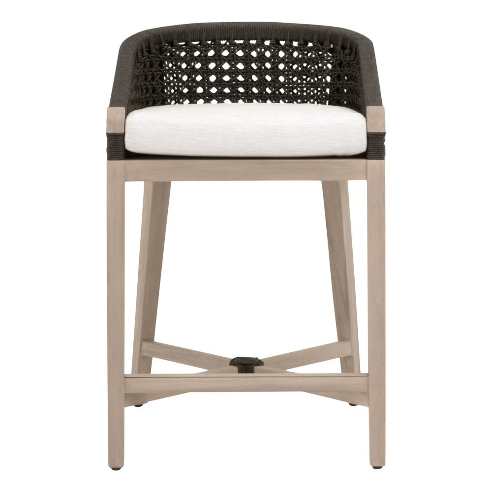Essentials For Living Montecito Counter Stool~ Anthracite Round Rope, Performance White Speckle With Washed Ever Teak Frame - Image 1