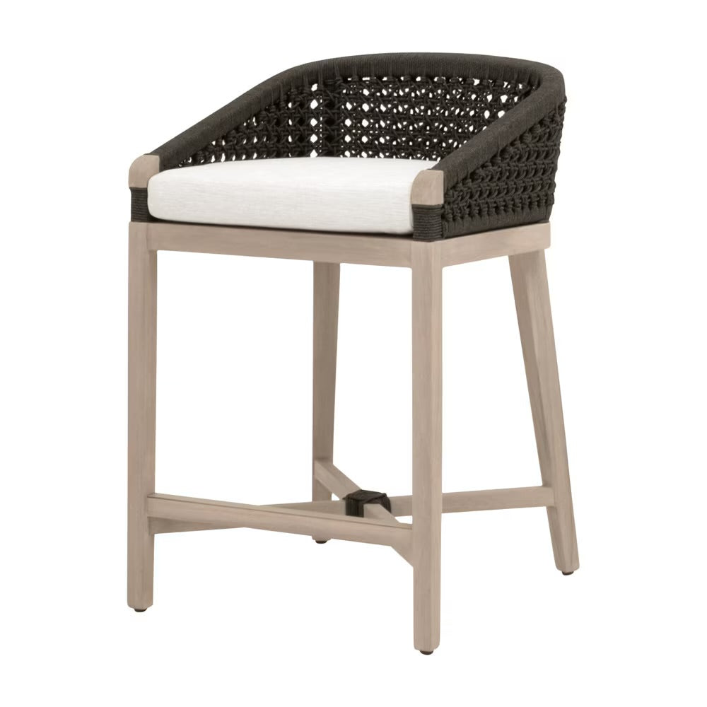 Essentials For Living Montecito Counter Stool~ Anthracite Round Rope, Performance White Speckle With Washed Ever Teak Frame - Image 2