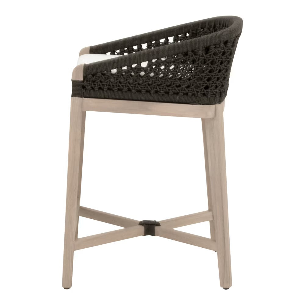 Essentials For Living Montecito Counter Stool~ Anthracite Round Rope, Performance White Speckle With Washed Ever Teak Frame - Image 3