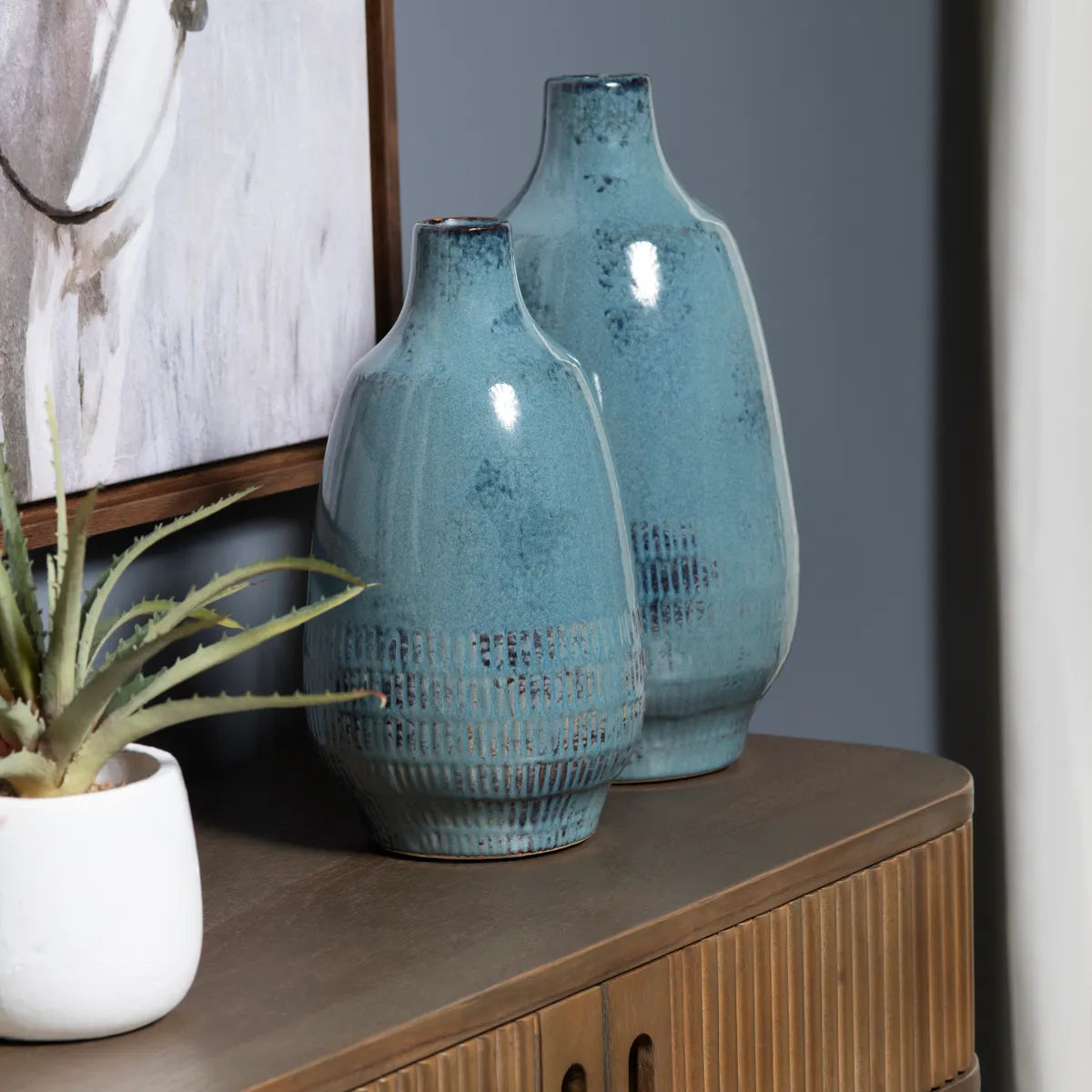Crestview Collection Arden Blue Ceramic Vases ~ Set Of 2 - Image 2