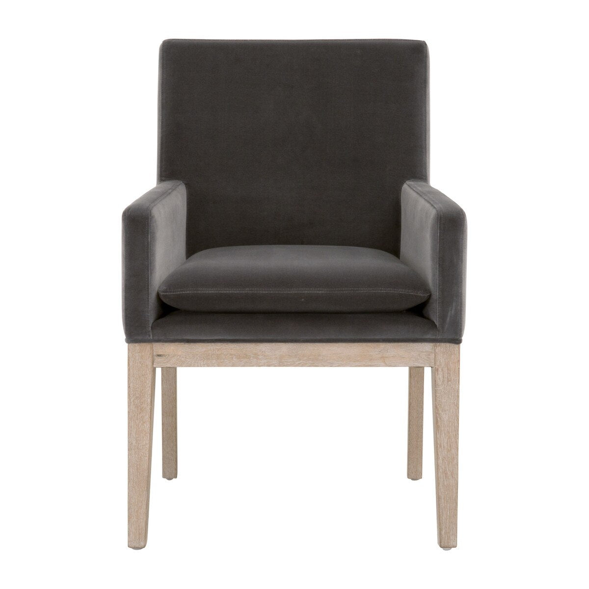 Essentials For Living Drake Arm Dining Chair ~ Dark Dove Velvet With Natural Gray Oak Frame - Image 1