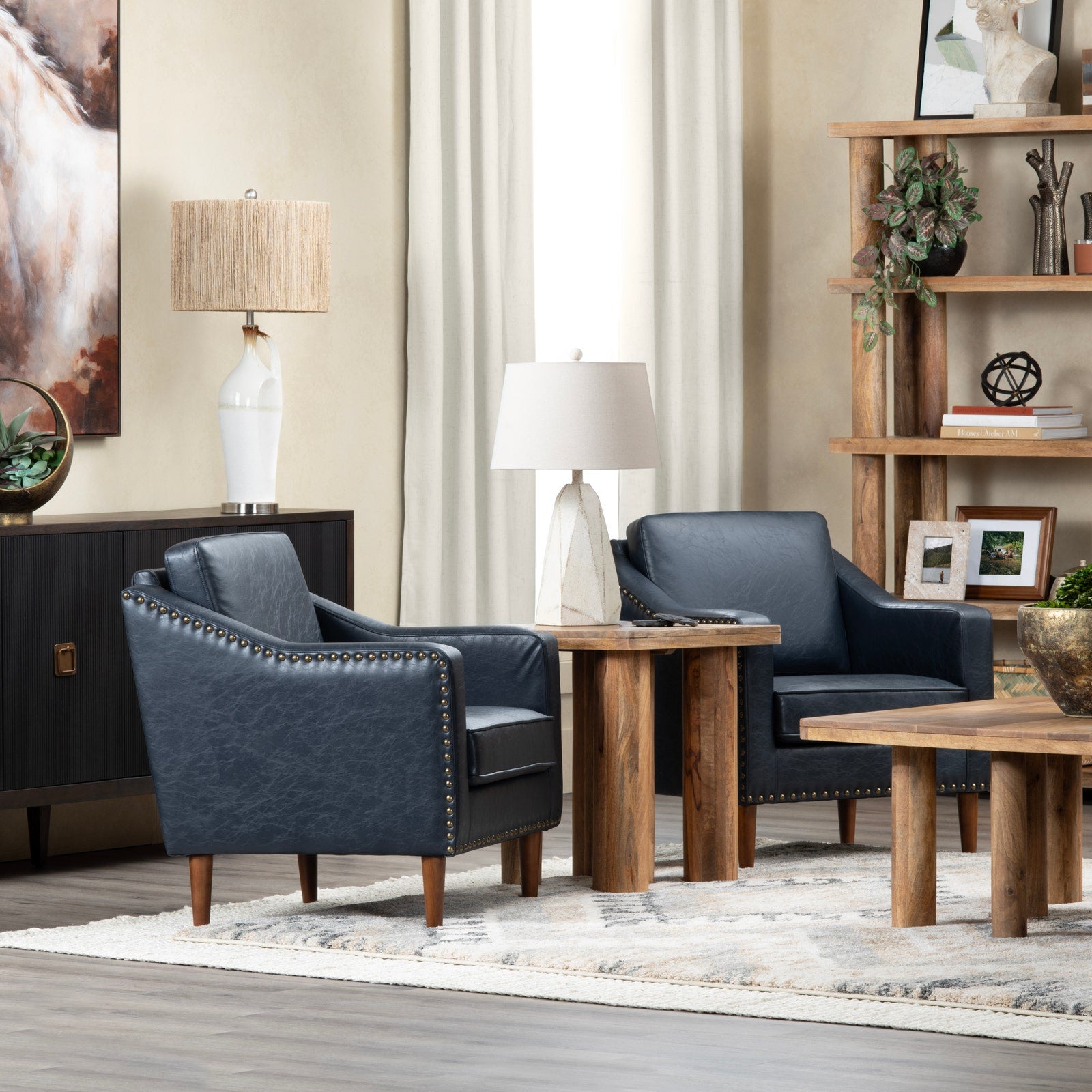 Crestview Collection Rothwell Deep Navy Vegan Leather Accent Chair - Image 1