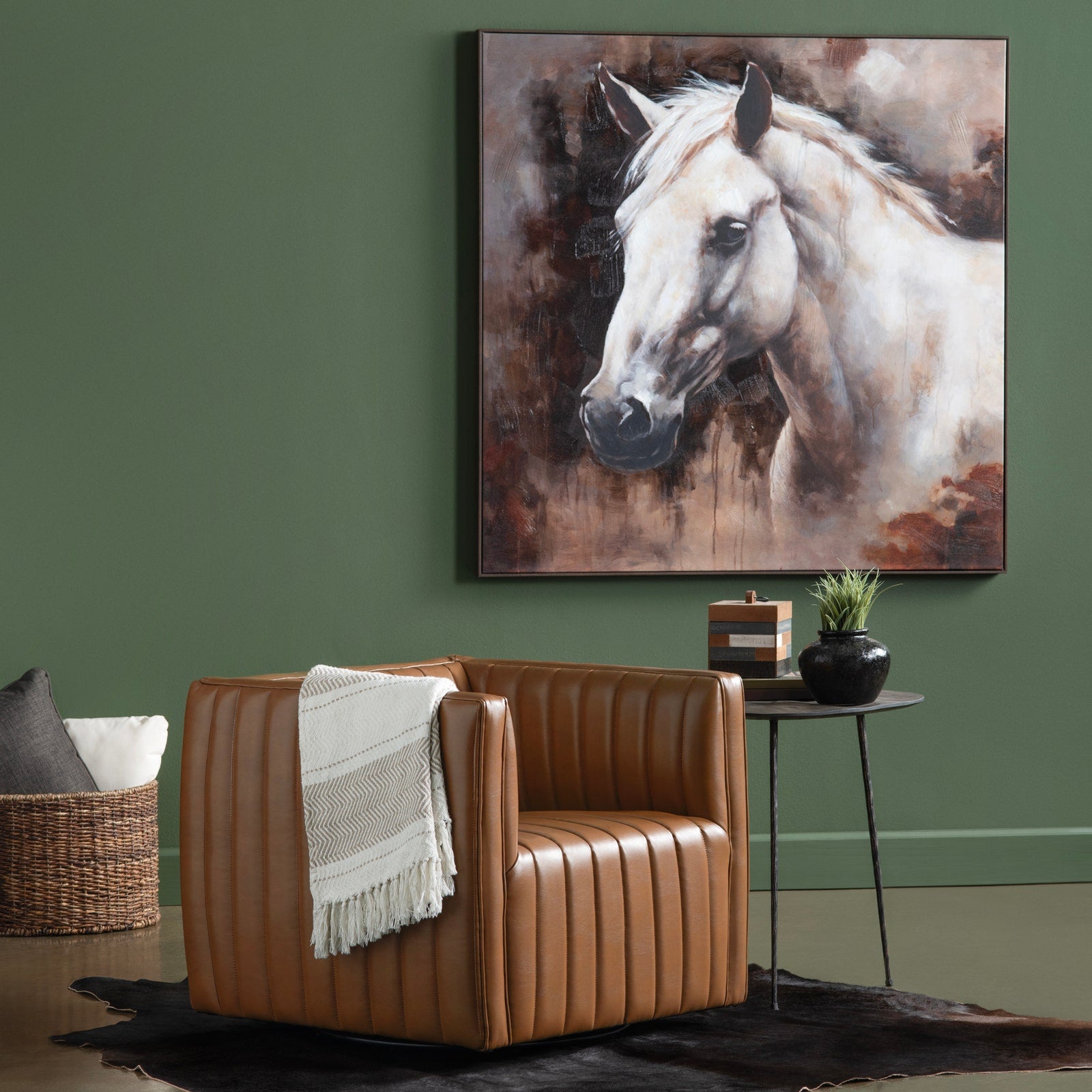 Crestview Collection Huxley Cognac Faux Leather Channeled Accent Chair - Image 1