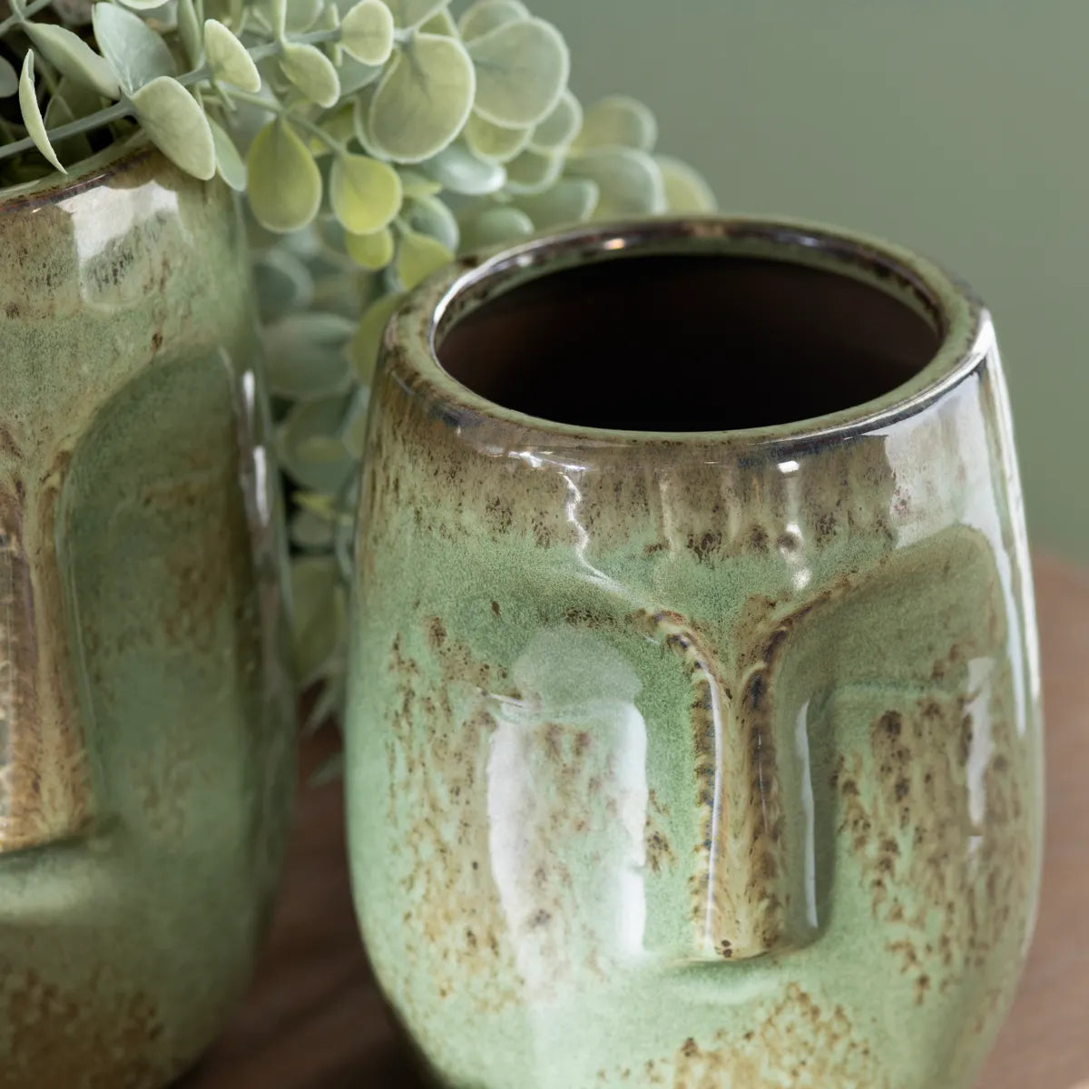 Crestview Collection Facetime Green Ceramic Vases ~ Set Of 2 - Image 2
