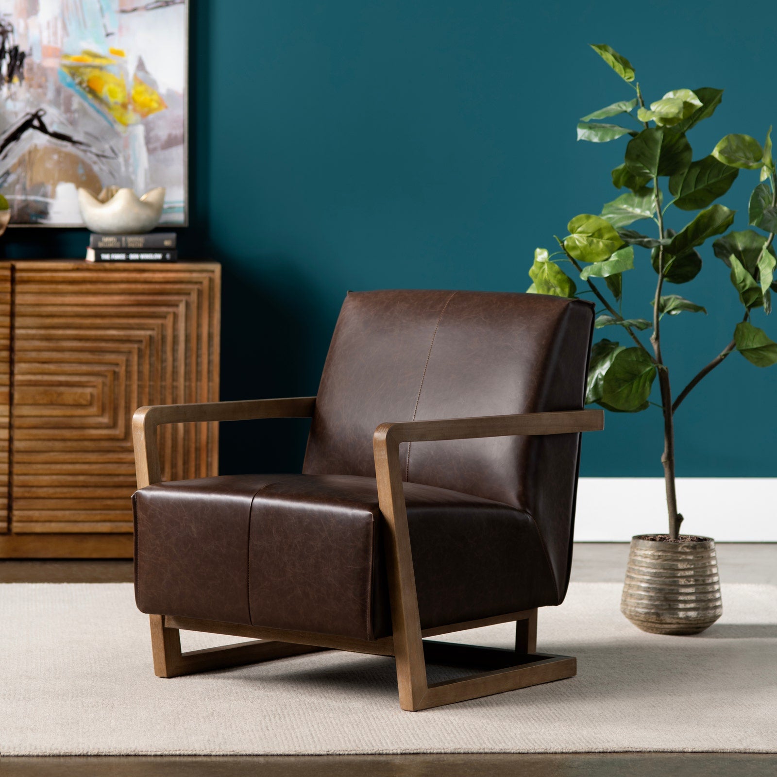 Crestview Collection Lawson Brown Vegan Leather Accent Chair - Image 2