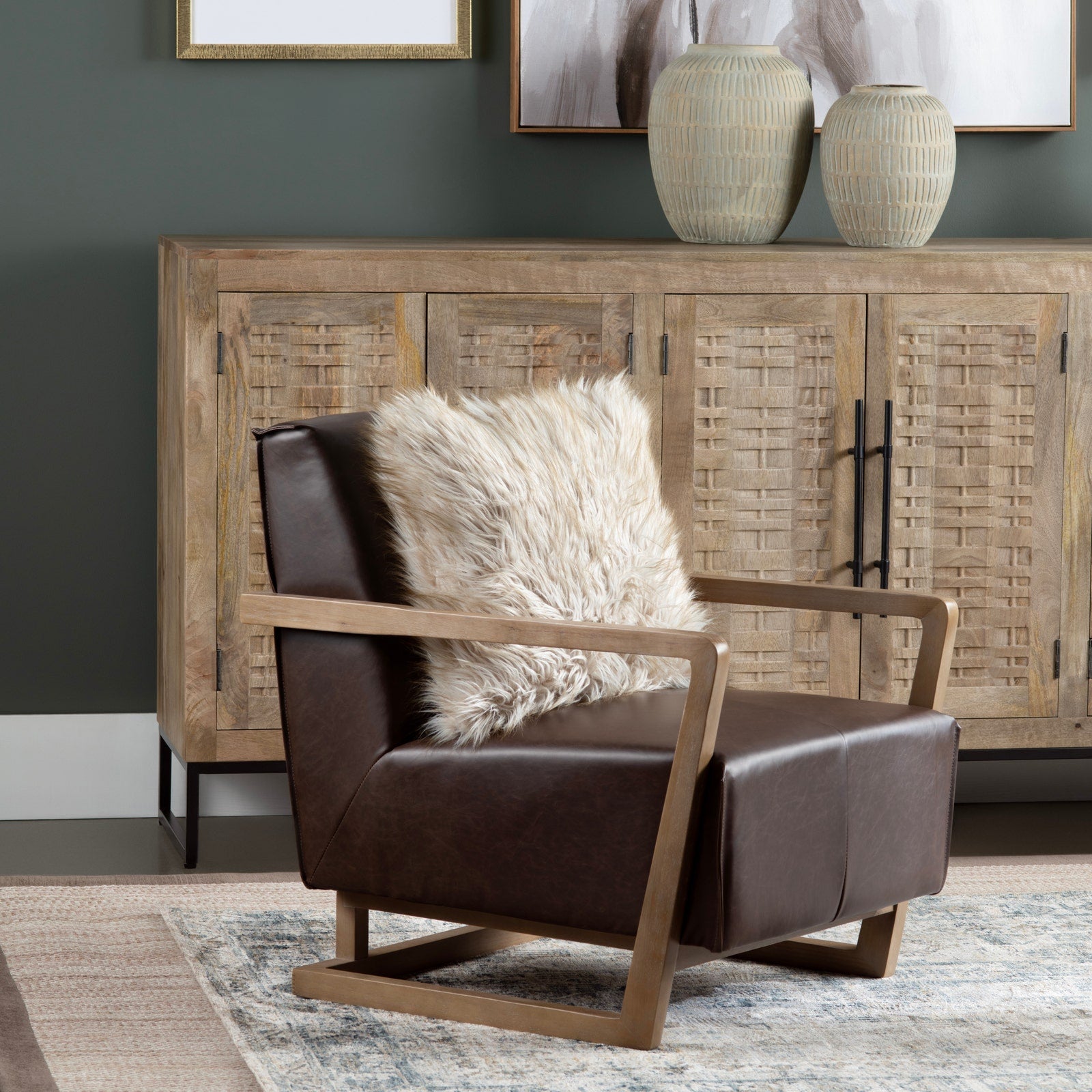 Crestview Collection Lawson Brown Vegan Leather Accent Chair - Image 1