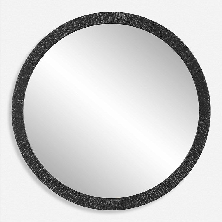 Casa Bella Living  Black Textured Iron Round Mirror - Image 2