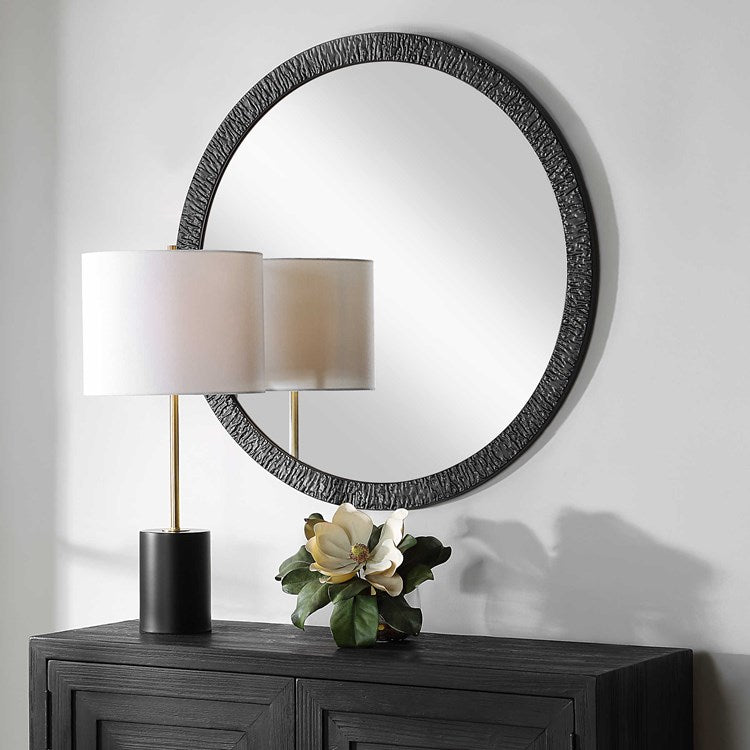 Casa Bella Living  Black Textured Iron Round Mirror - Image 3