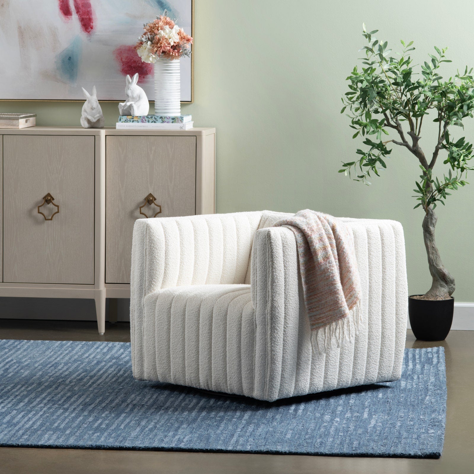 Crestview Collection Maddison White Channeled Swivel Chair - Image 3
