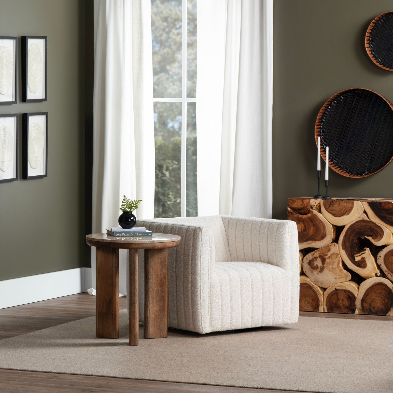 Crestview Collection Maddison White Channeled Swivel Chair - Image 2