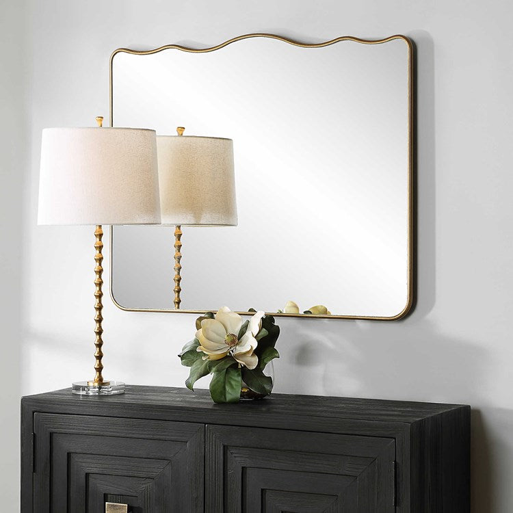 Casa Bella Living Antique Gold Wavy Top  Round Edges Mirror - Image 2
