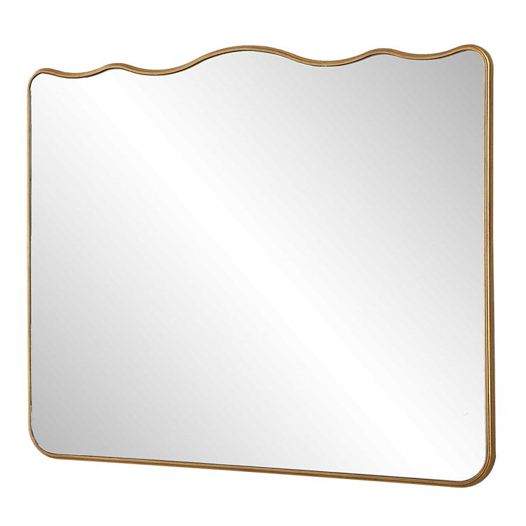 Casa Bella Living Antique Gold Wavy Top  Round Edges Mirror - Image 3