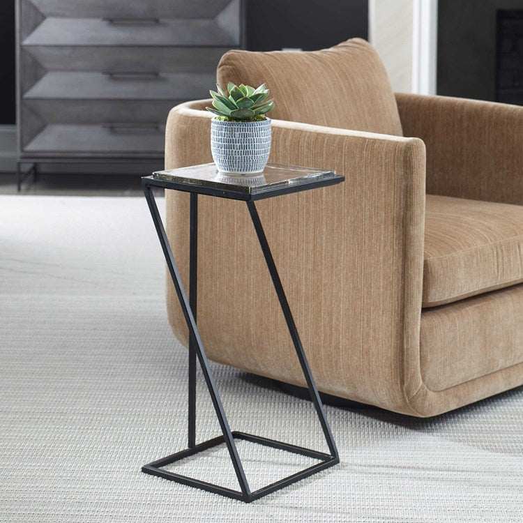 Casa Bella Living Cast Glass Angled Metal Frame Accent Table - Image 2