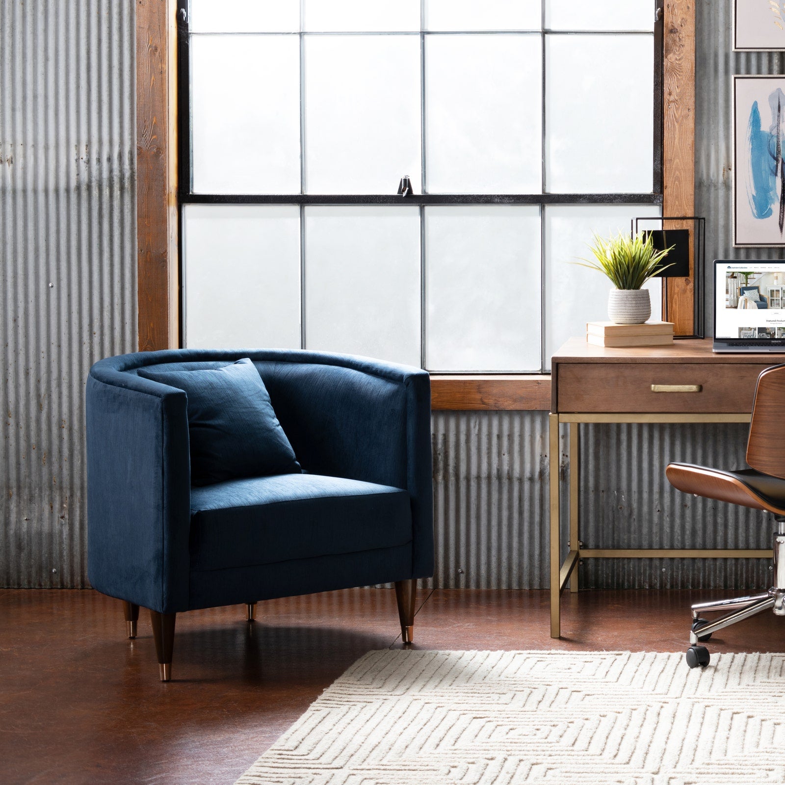 Crestview Collection Tarek Sergovia Marino Blue Armchair - Image 1