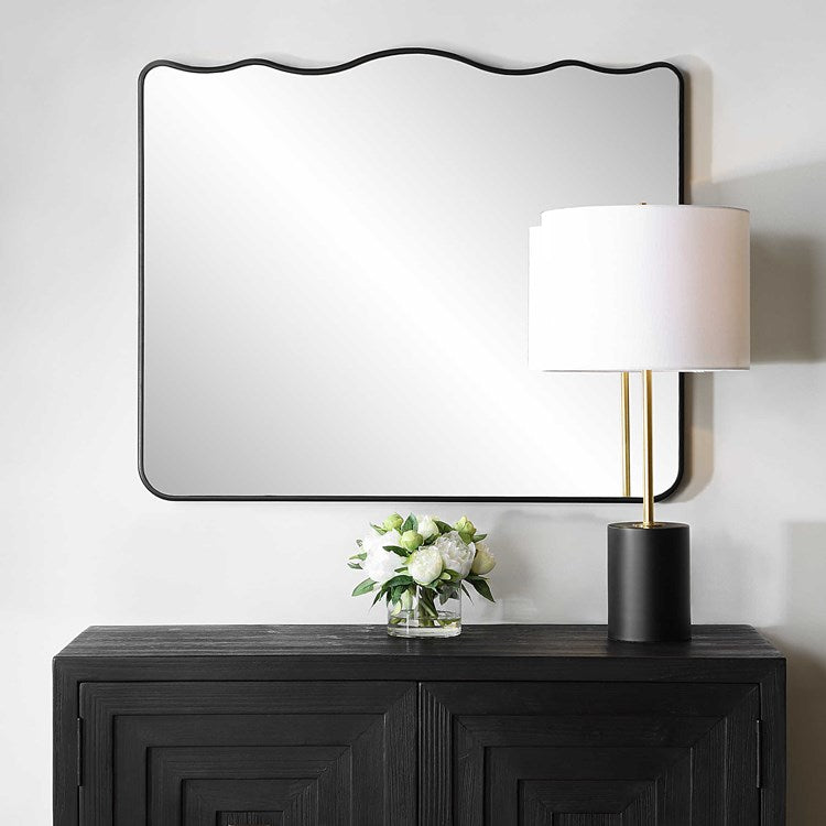 Casa Bella Living Finished Black Wavy Rounded Edge Mirror - Image 1