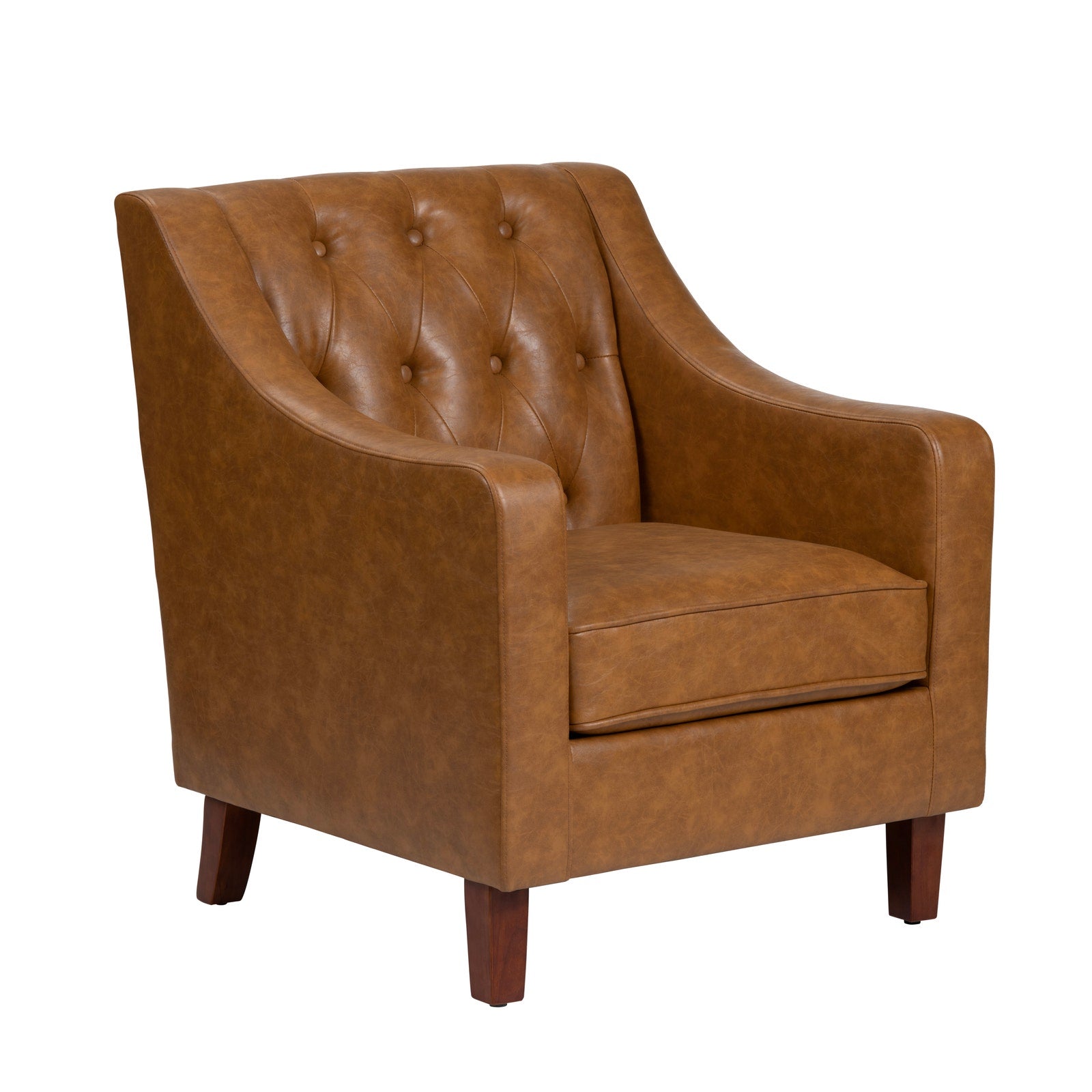 Crestview Collection Harmon Cognac Vegan Leather Tufted Accent Chair - Image 1