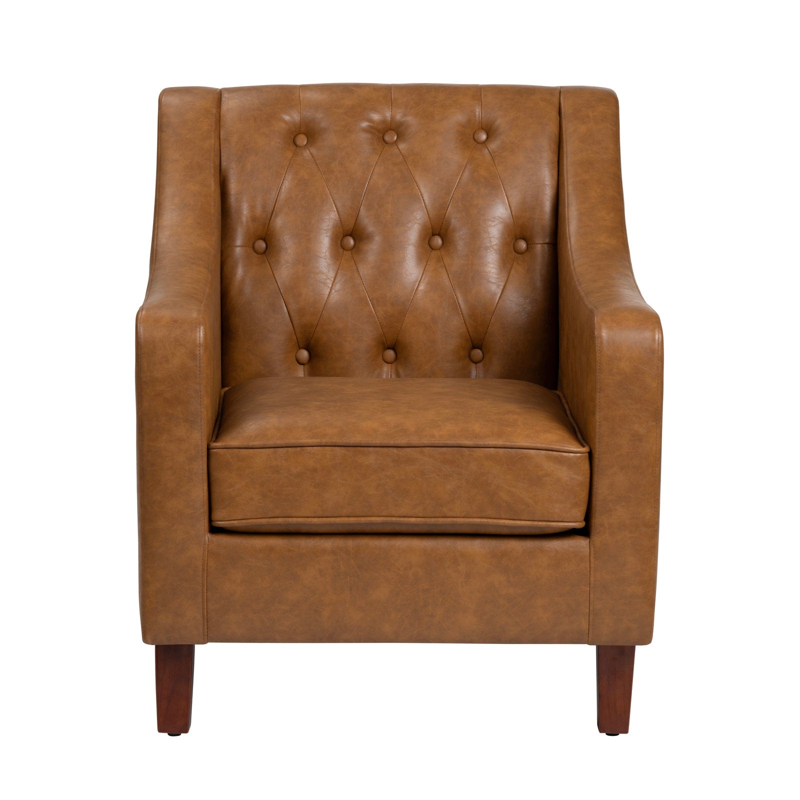Crestview Collection Harmon Cognac Vegan Leather Tufted Accent Chair - Image 3