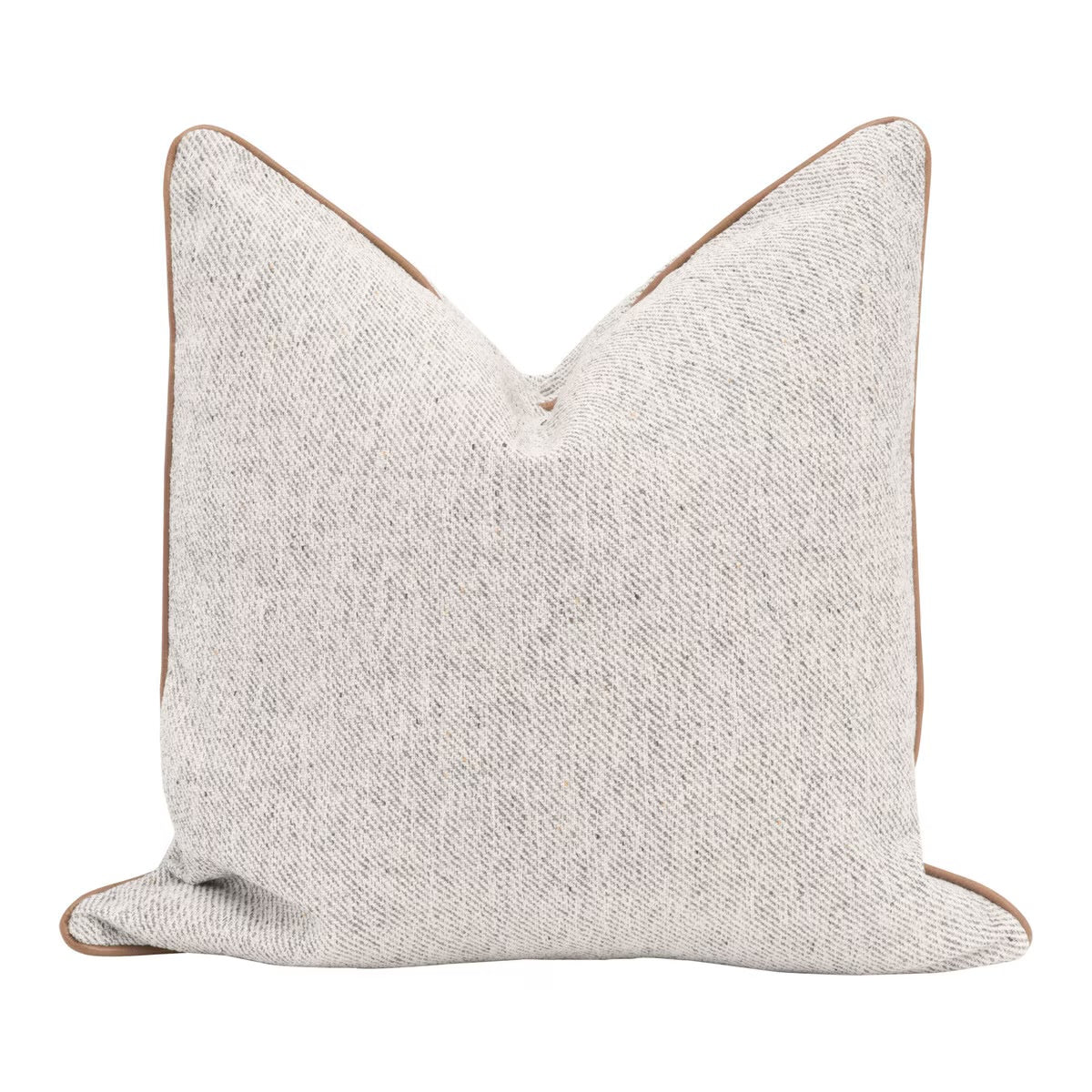 Essentials For Living The Not So Basic 22” Essential Pillow ~ Howell Natural, Whiskey Brown Top Grain Leather Piping - Image 1