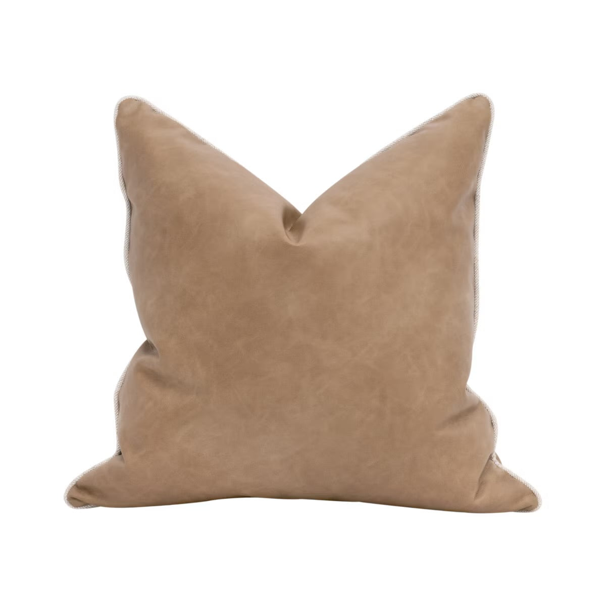 Essentials For Living The Not So Basic 22” Essential Pillow ~ Ivanhoe Toast, Performance Bisque French Linen Piping - Image 1