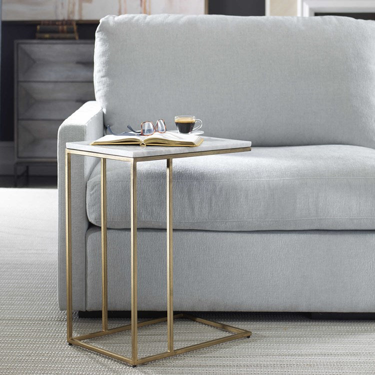 Casa Bella Living Brass Frame White Marble Accent Table