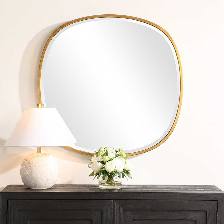 Casa Bella Living Modern Classic Round Gold Leaf Finished Mirror - Image 1