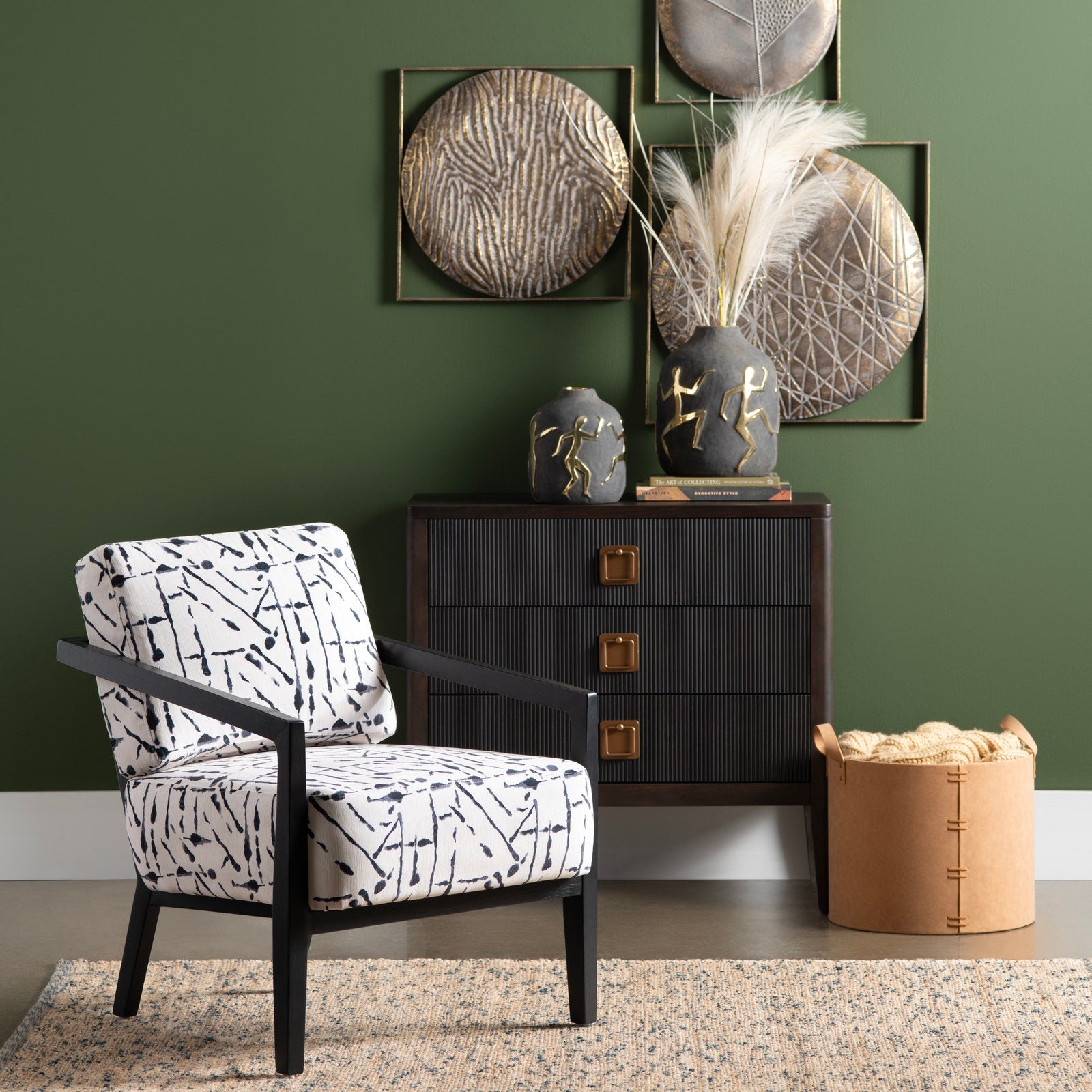 Crestview Collection Rorschach Black and White Linen Accent Chair - Image 1