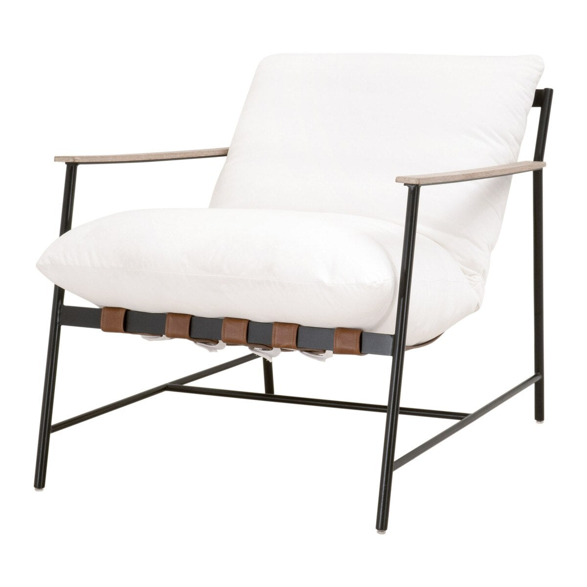 Essentials For Living Brando Club Chair~ LiveSmart Peyton-Pearl, Chestnut Top Grain Leather, Natural Gray Oak With Black Iron - Image 2