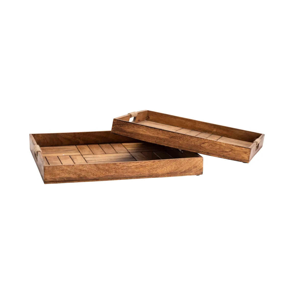 Crestview Collection Miller Parquetry Serving Trays With Juste Handles ~ Set Of 2 - Image 1