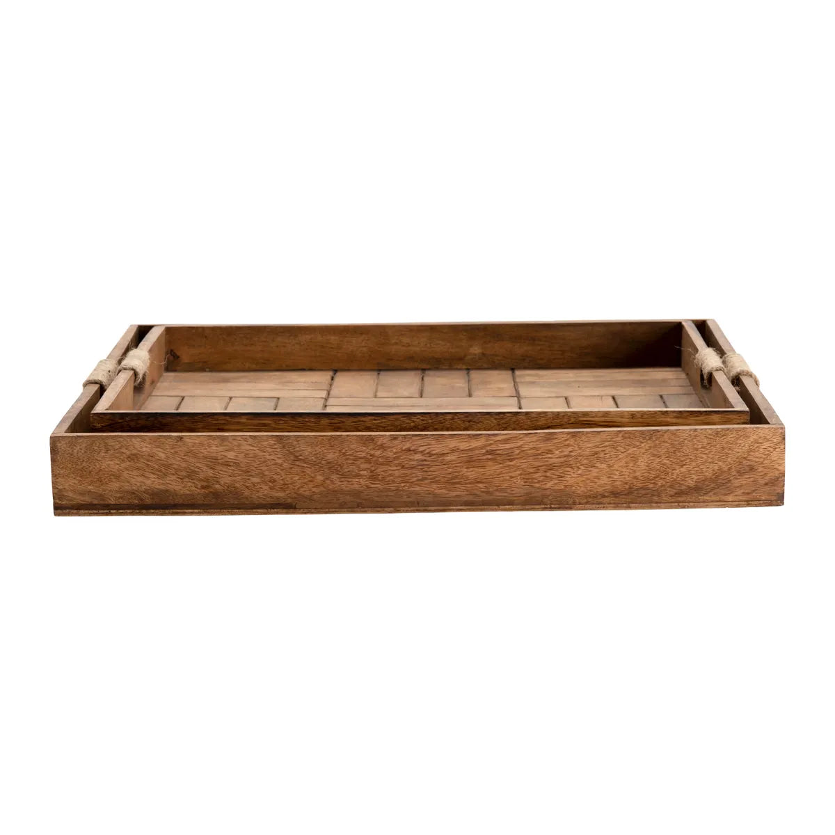 Crestview Collection Miller Parquetry Serving Trays With Juste Handles ~ Set Of 2 - Image 2