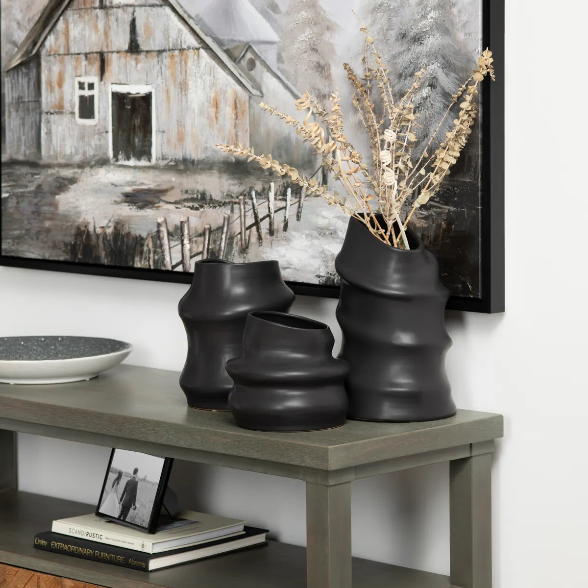 Crestview Collection Merritt Matte Black Vases ~ Set Of 3 - Image 1