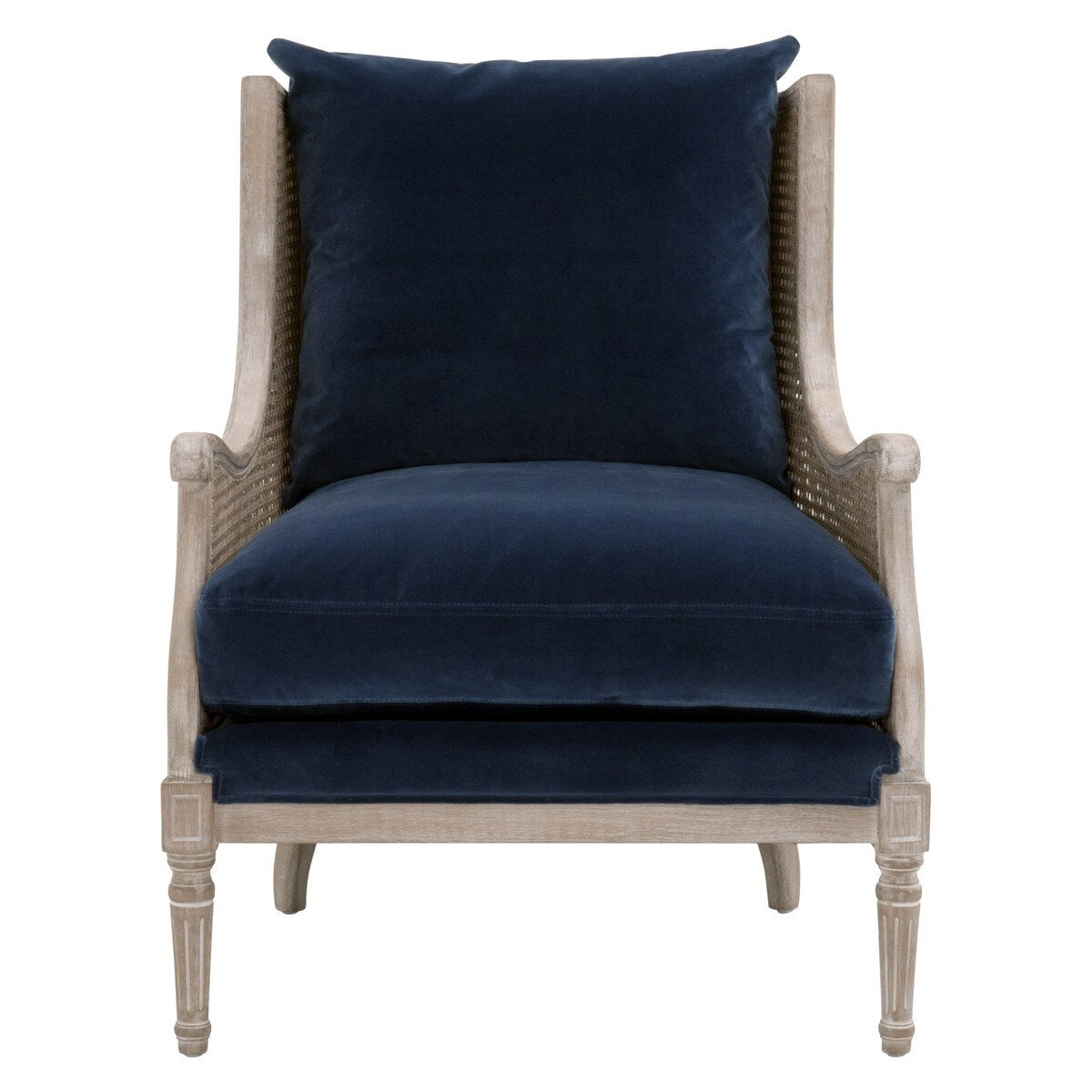 Essentials For Living Churchill Club Chair ~ Denim Velvet, Natural Gray Birch, Cane