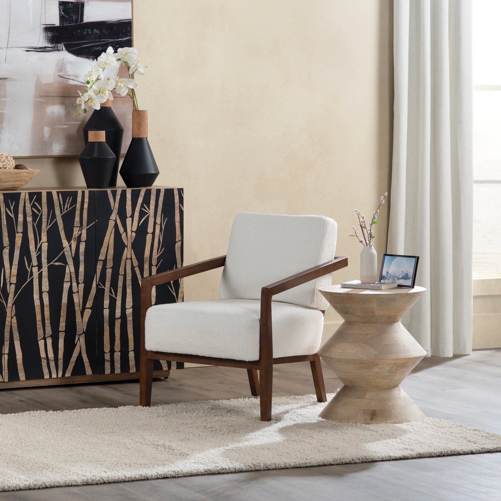 Crestview Collection Calder White Linen Accent Chair