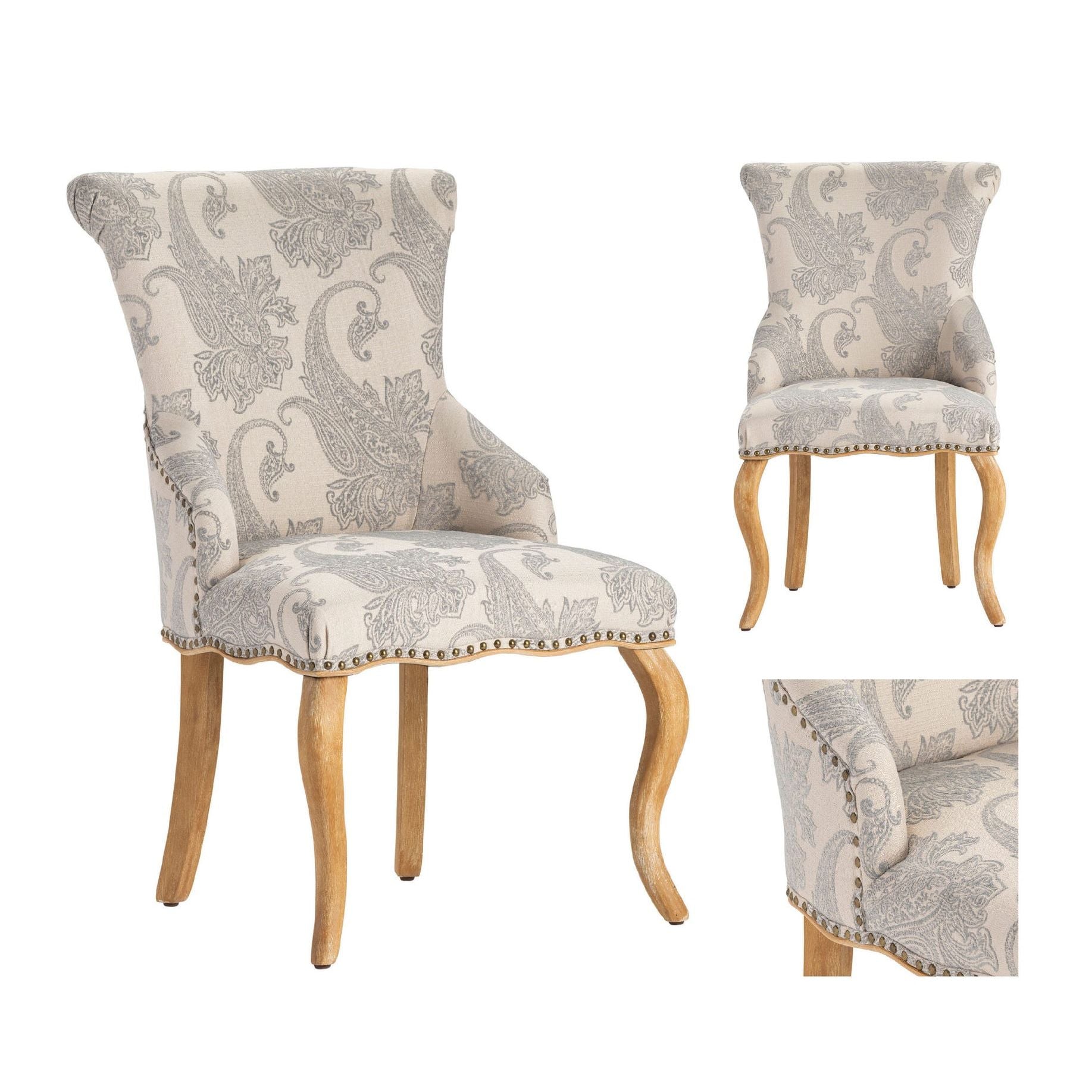 Crestview Collection Danielle Light Gray Paisley Print Accent Chair - Image 3
