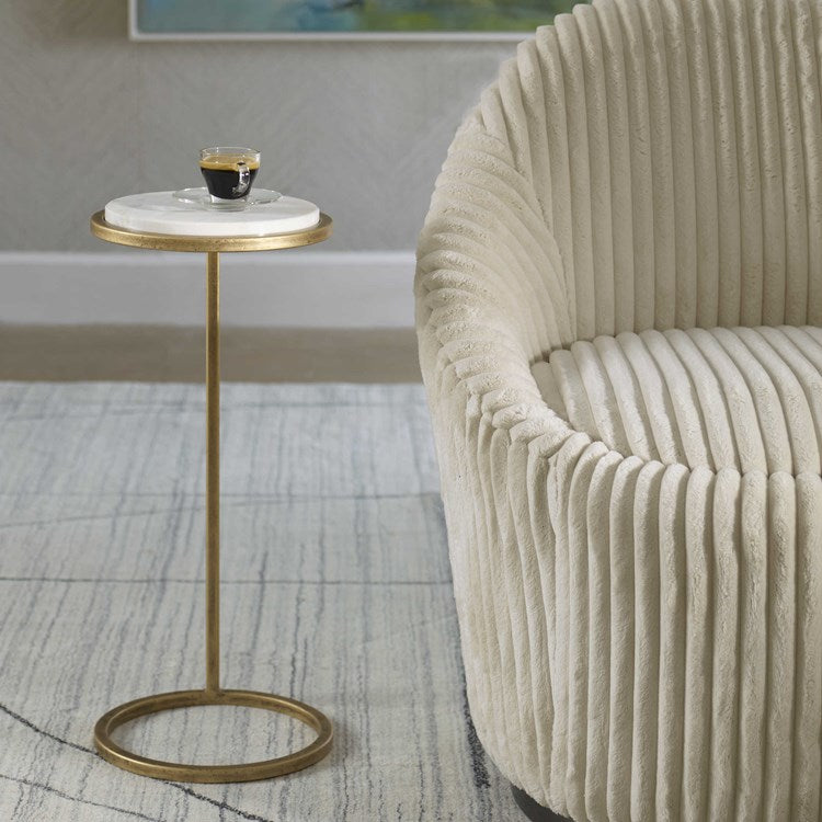 Casa Bella Living Aged Gold Iron Frame And White Marble Accent Table