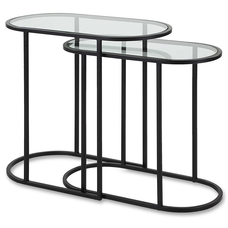 Casa Bella Living Set of 2 finished in Matte Black Topped In Clear Glass Nesting Tables - Image 2