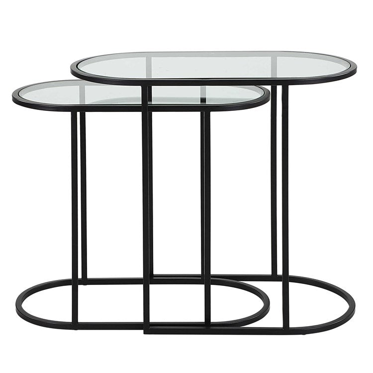 Casa Bella Living Set of 2 finished in Matte Black Topped In Clear Glass Nesting Tables - Image 3