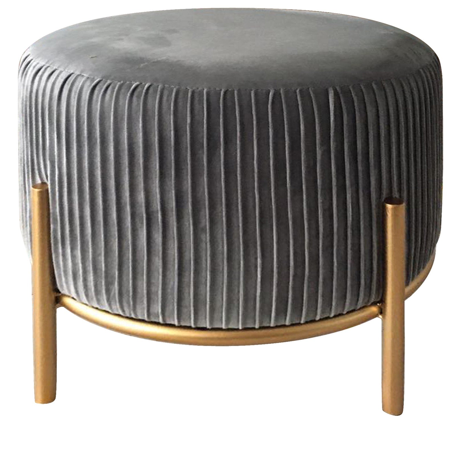 Crestview Collection Bennington Round Gray Velvet Foot Stool Ottoman - Image 3