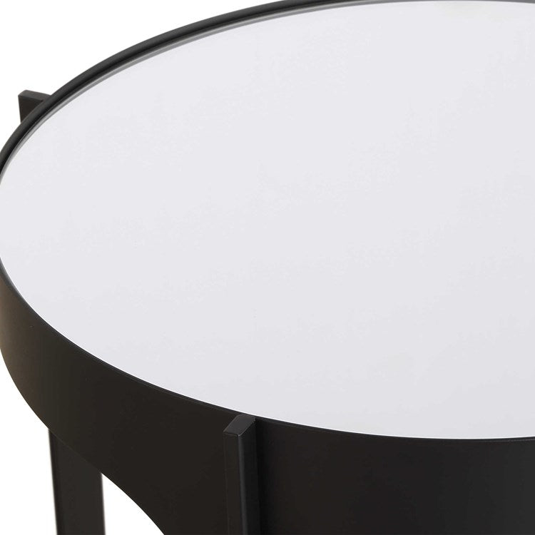 Casa Bella Living Matte Black Mirrored Top Iron Accent Table - Image 3