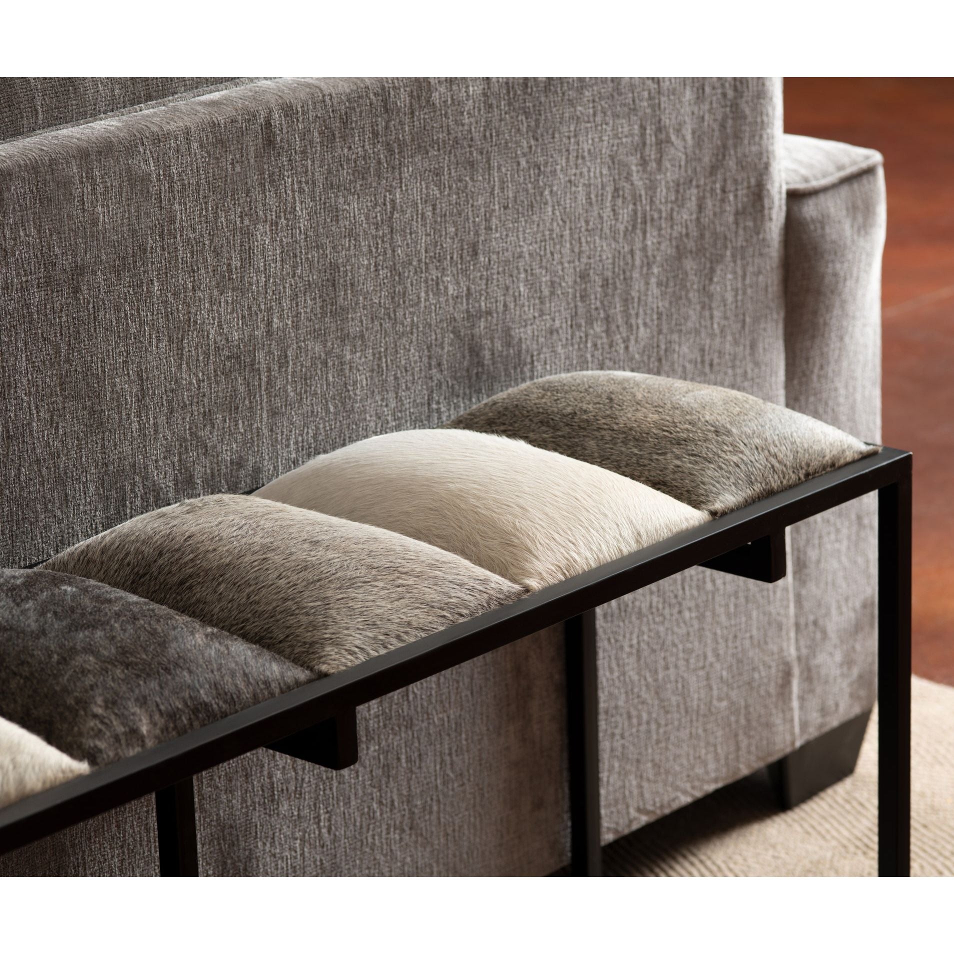 Crestview Collection Hampton Cowhide and Black Metal Bench - Image 1