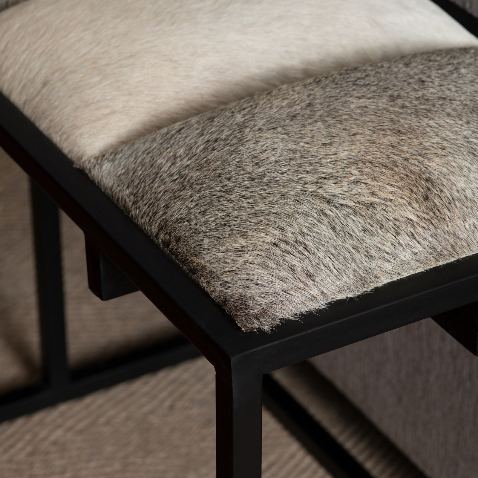 Crestview Collection Hampton Cowhide and Black Metal Bench - Image 3